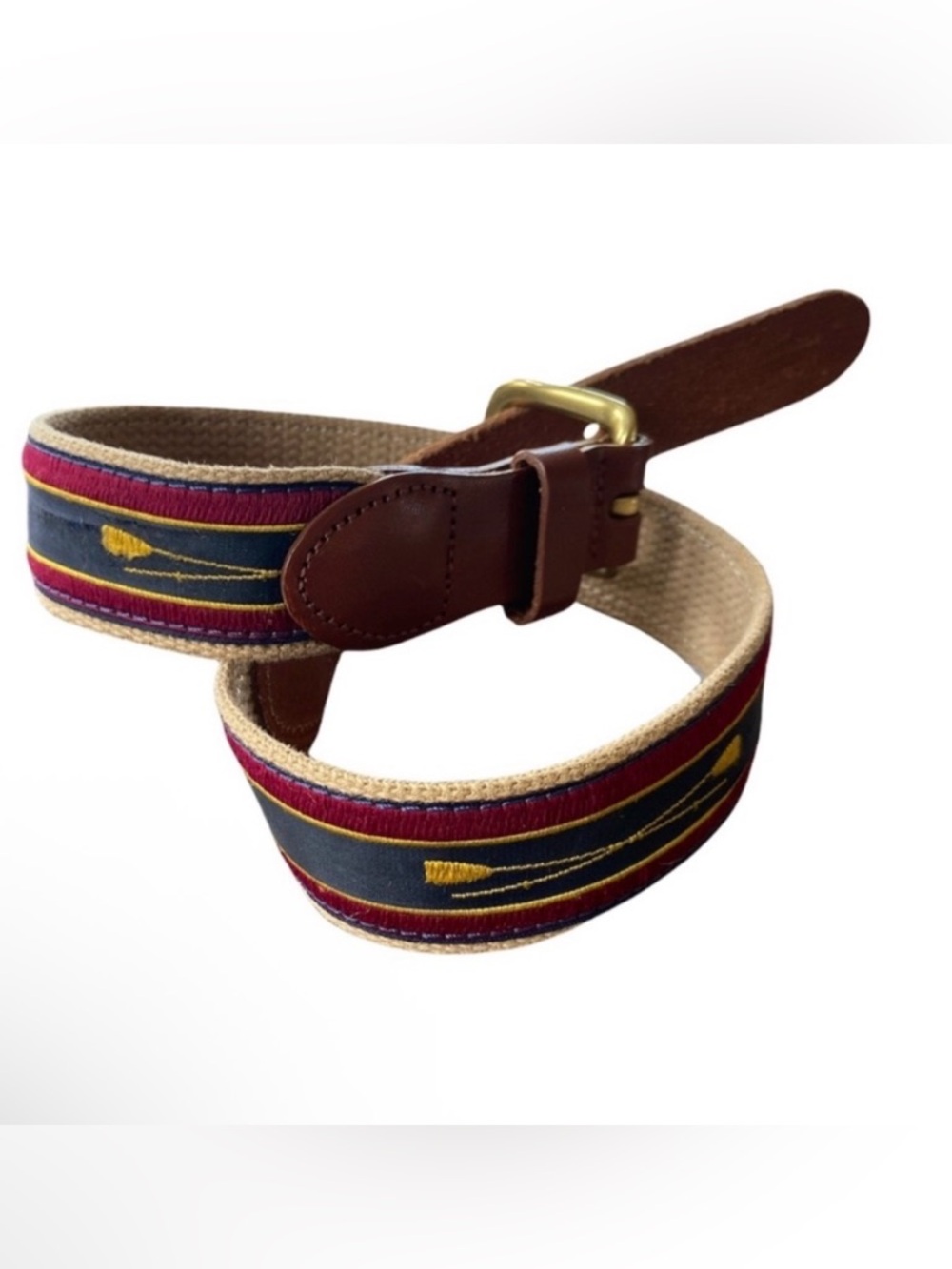 Leather Man Ltd Kids Canvas & Leather Belt
Burgundy Navy Oar Motif New Size XXS